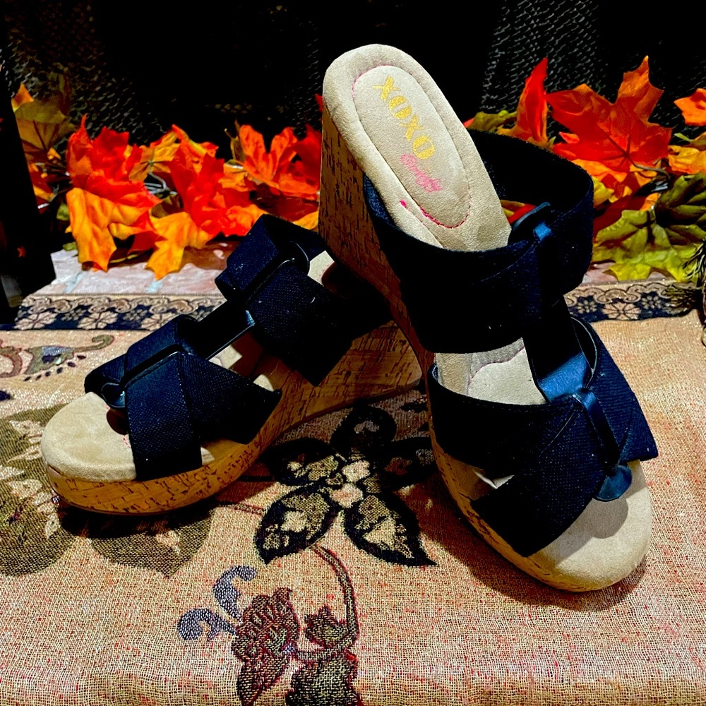 COPY - COPY - XOXO Black Sandal Wedges
